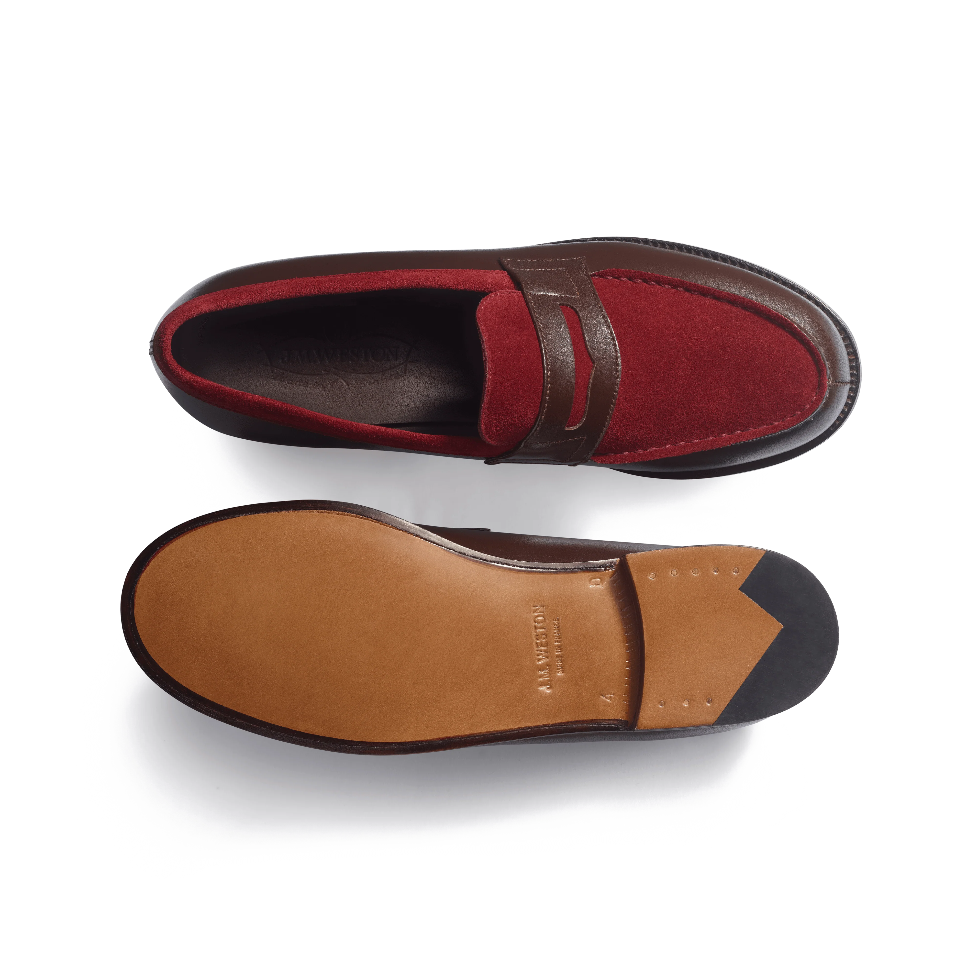 Mocassin 180 [femme cuir veau box mélèze & cuir veau velours bordeaux] - Image 4