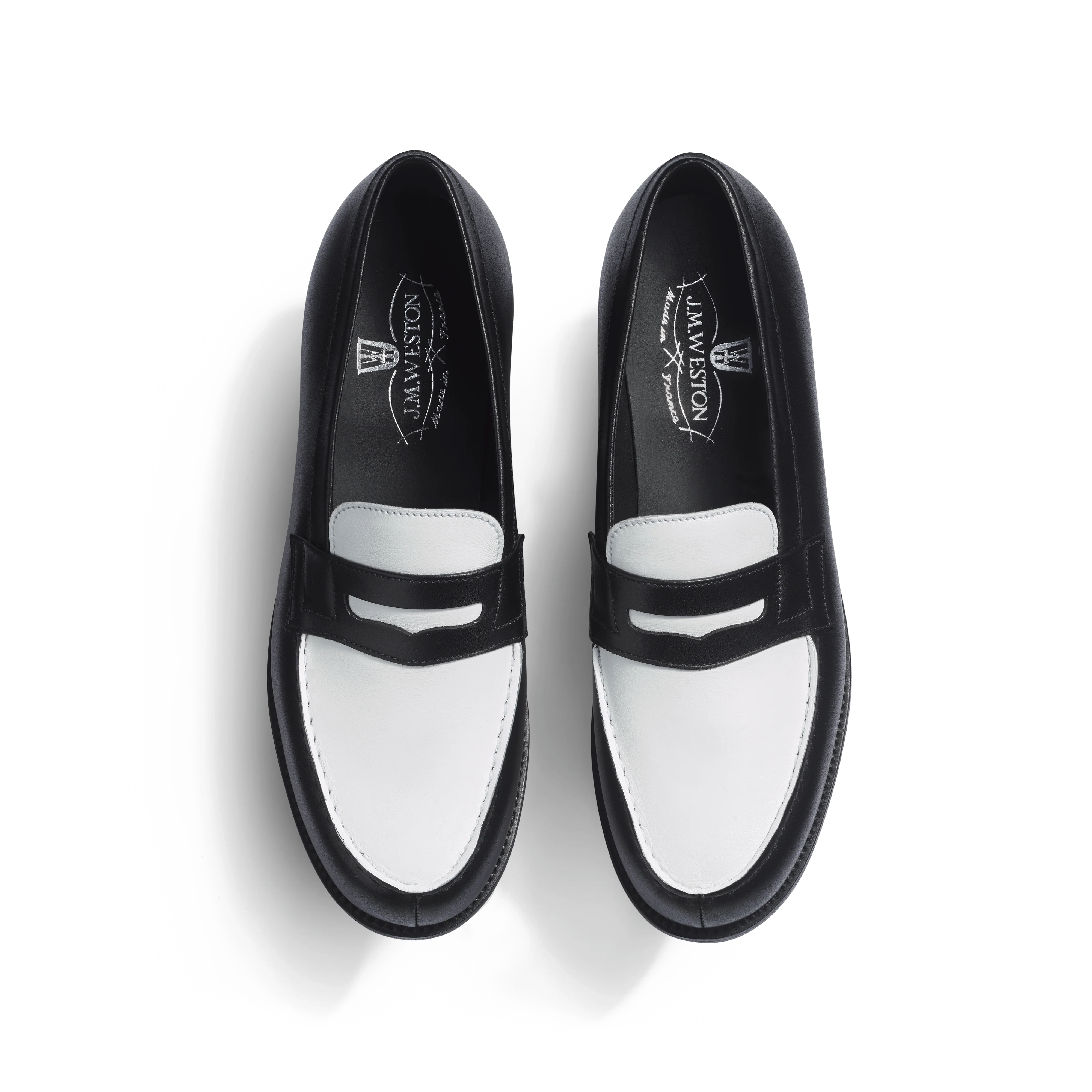 Mocassin 180 [femme cuir veau box noir et cuir veau souple blanc] - Image 3