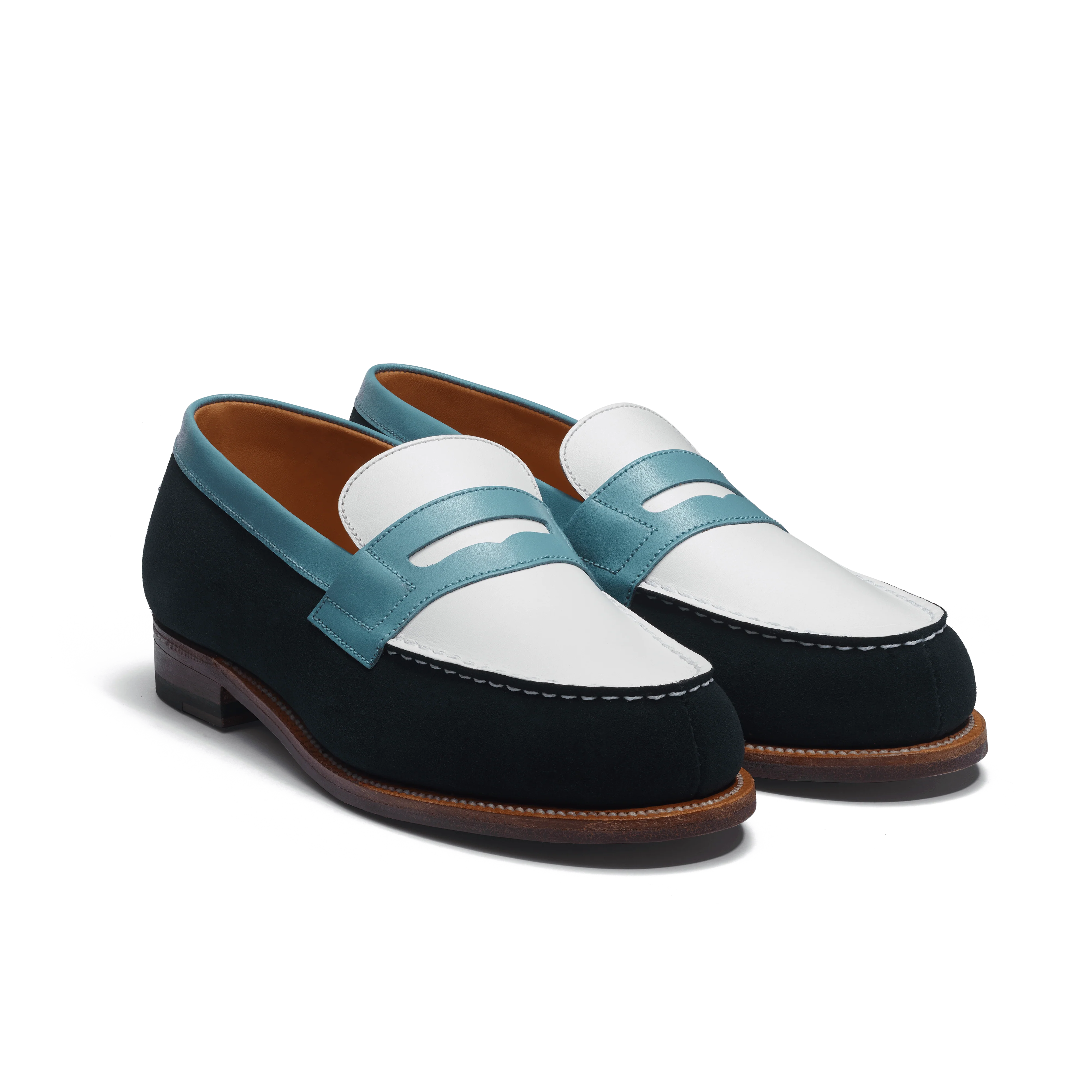 Mocassin 180 [femme cuir veau velours vert, cuir lisse blanc et cuir veau box campanule] - Image 2
