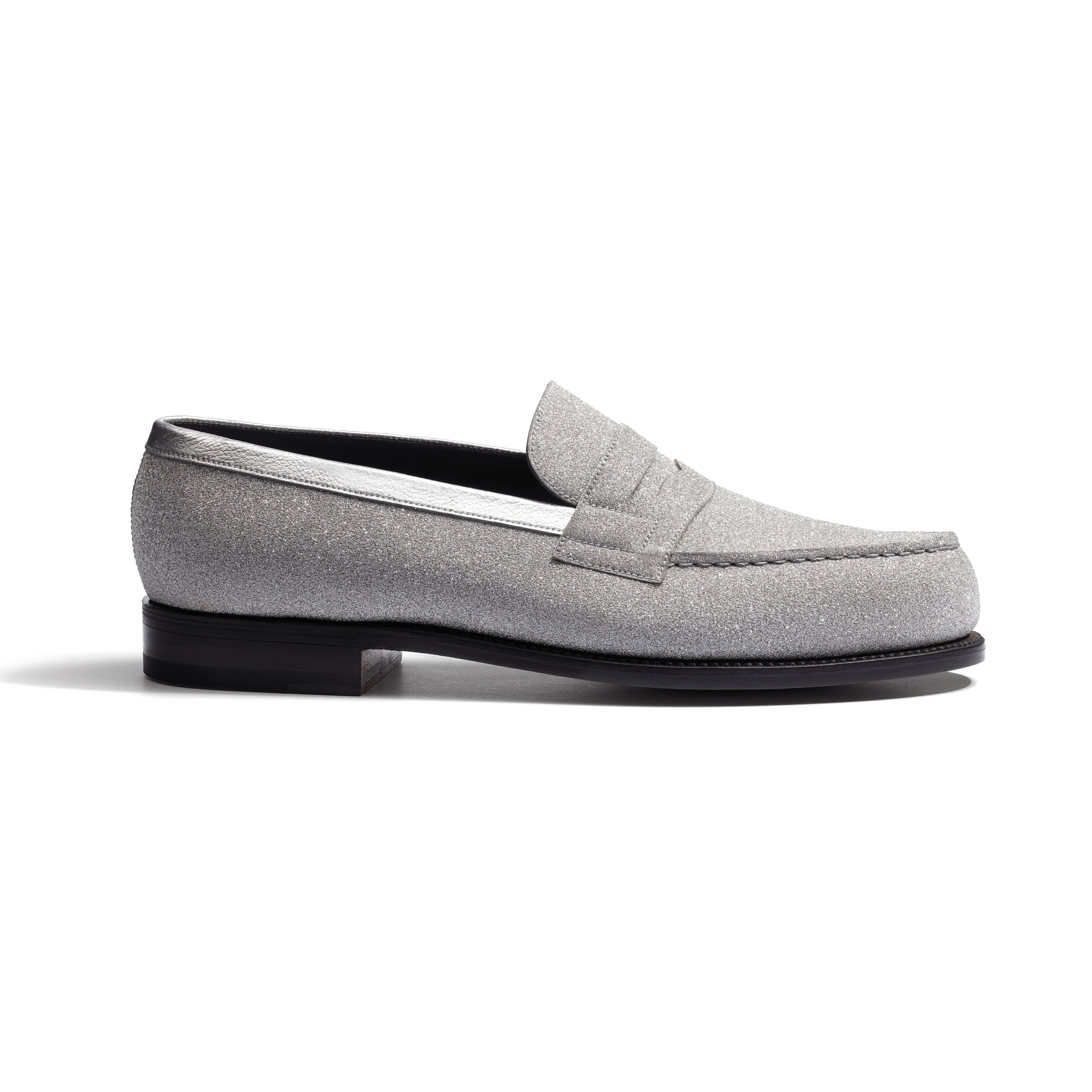 Mocassin 180 [homme cuir chèvre pailletée argent et cuir veau souple grainé argent]
