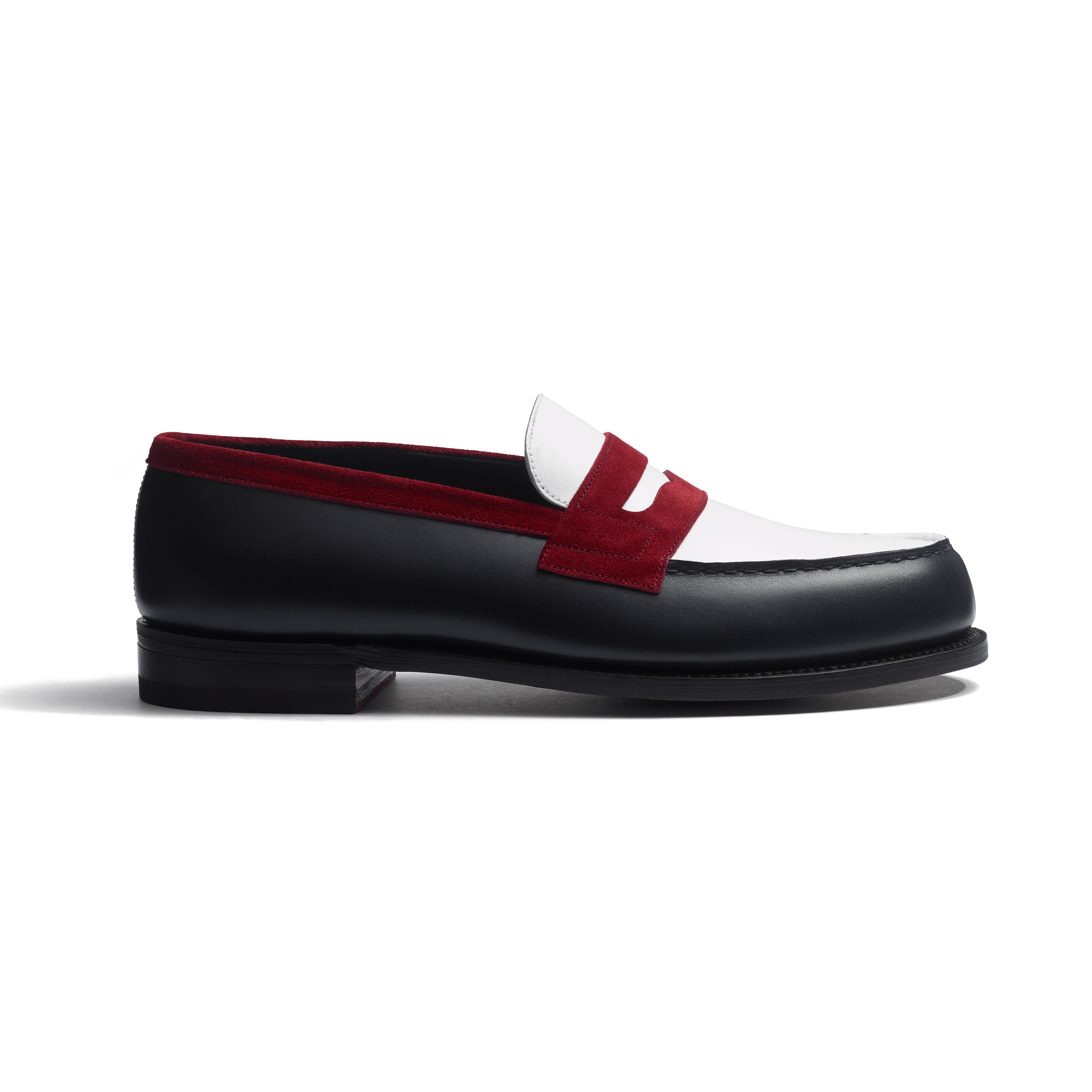 Mocassin 180 [homme cuir veau box marine & java blanc & cuir veau velours bordeaux]
