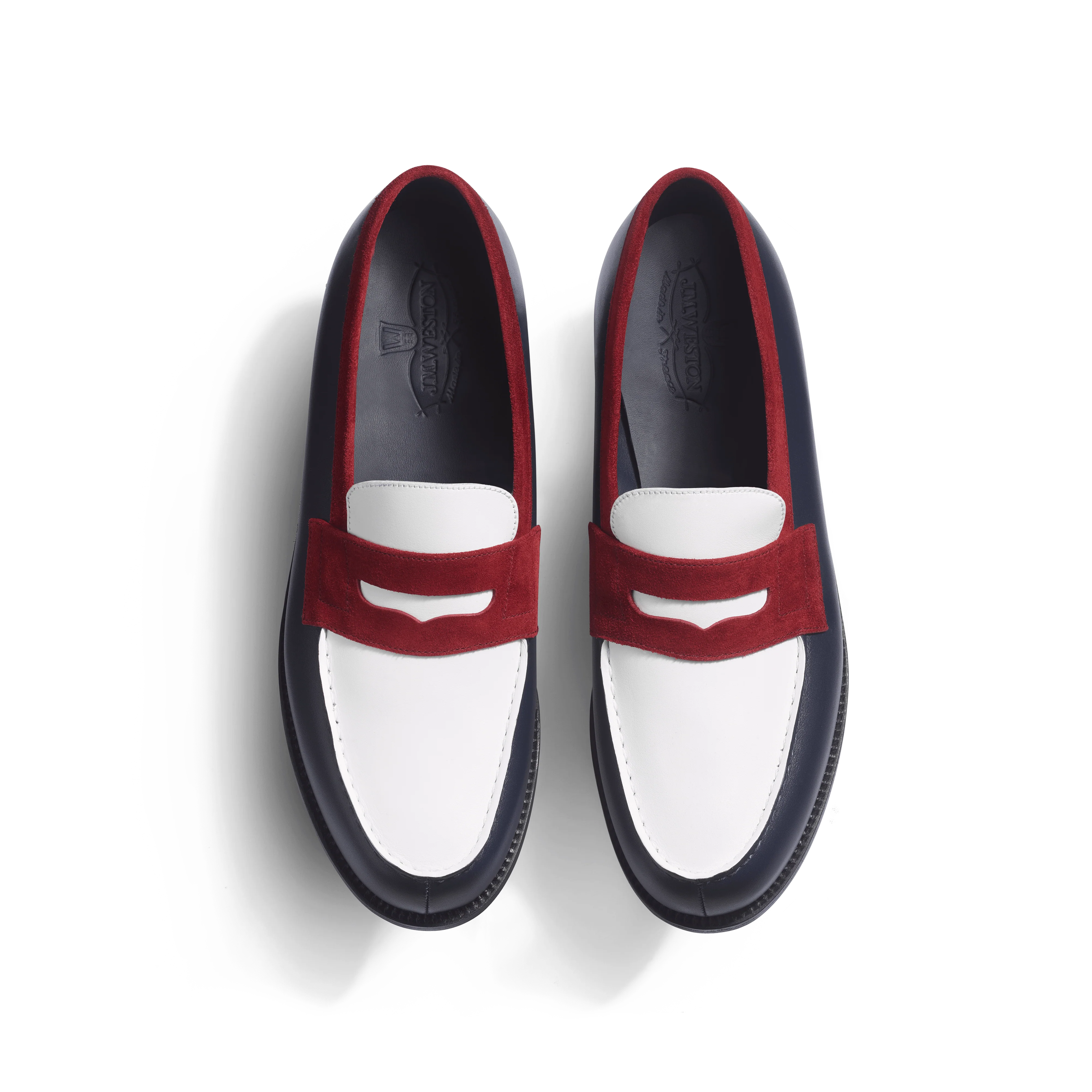 Mocassin 180 [homme cuir veau box marine & java blanc & cuir veau velours bordeaux] - Image 3