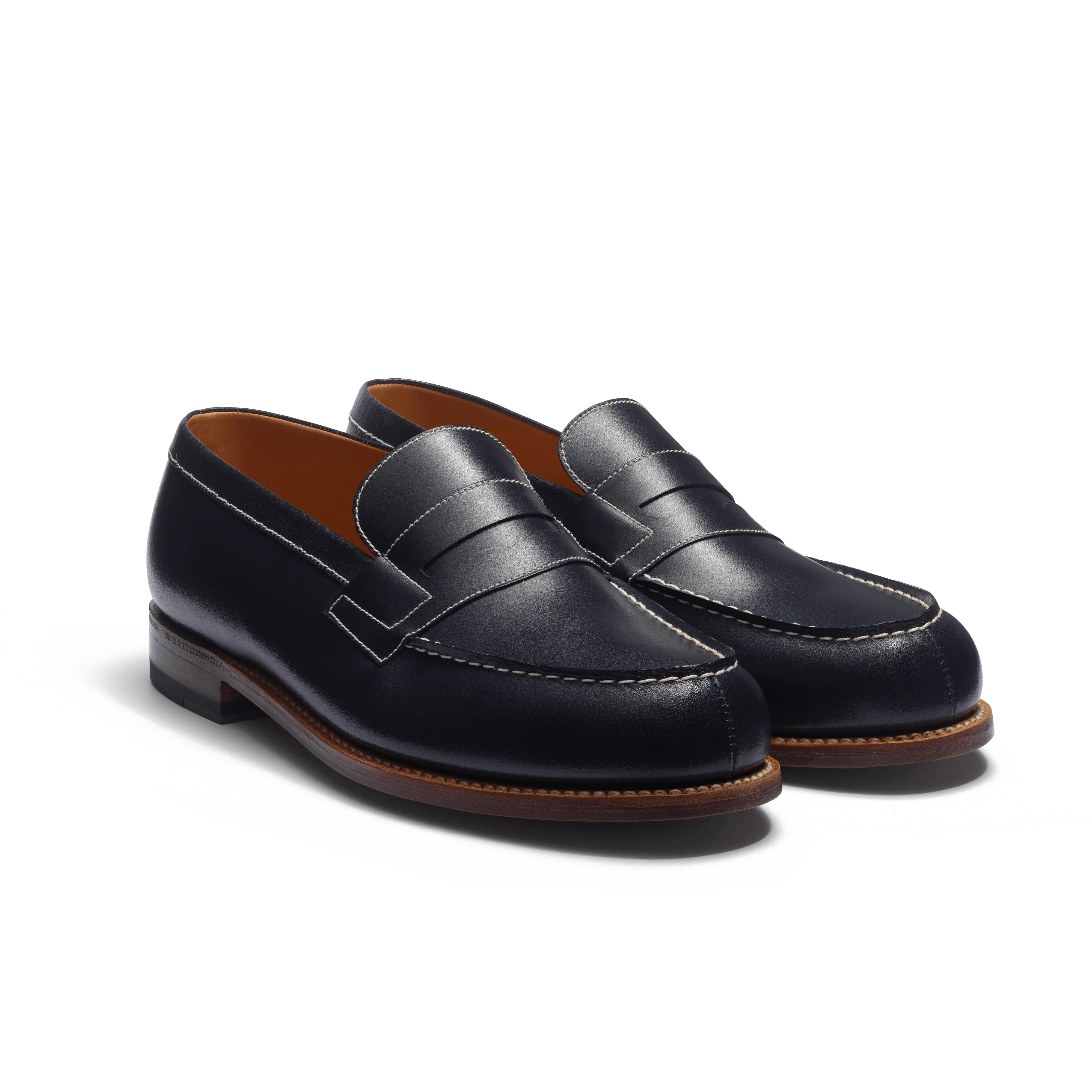 Mocassin 180 [homme cuir veau box marine piqûre contrastée écrue] - Image 2