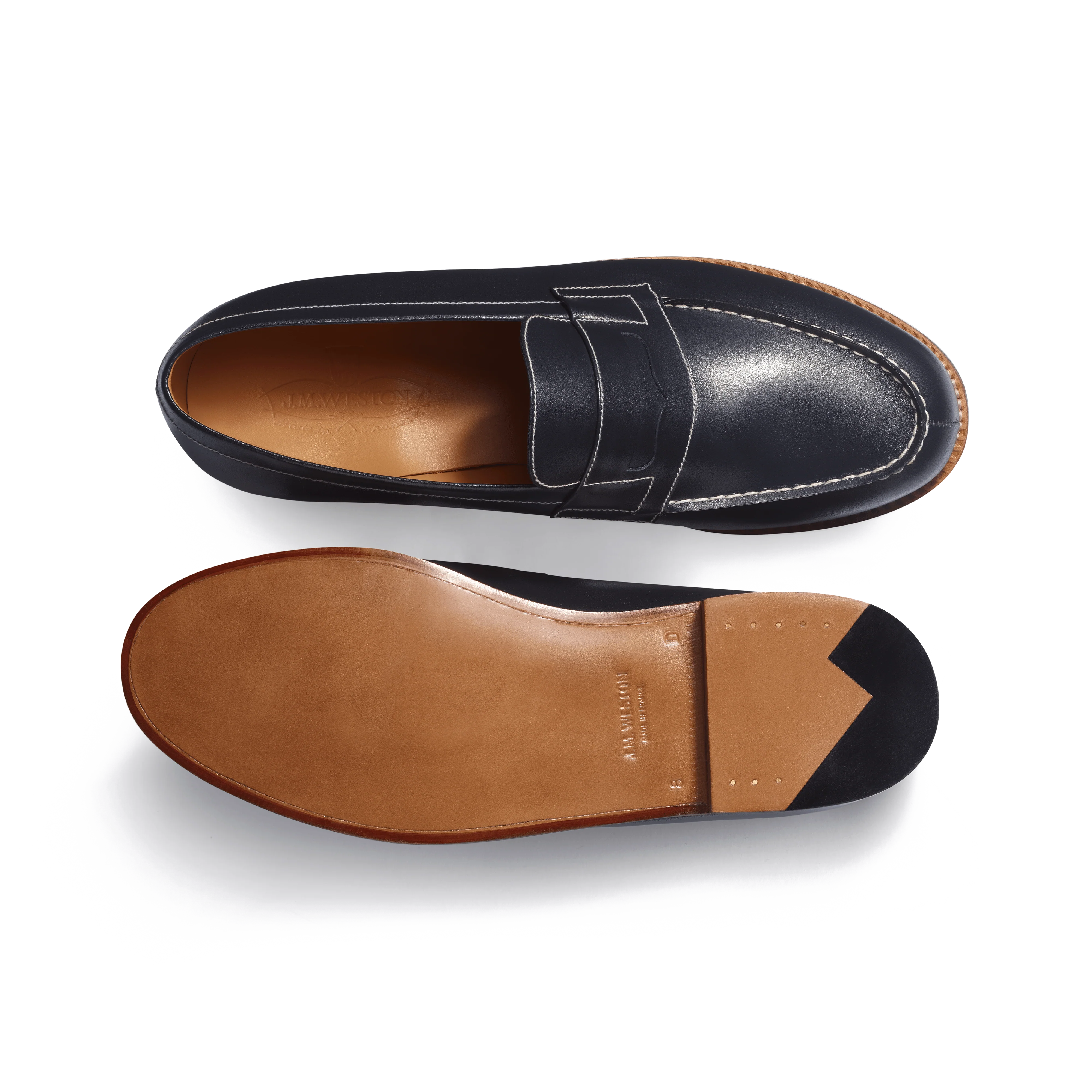 Mocassin 180 [homme cuir veau box marine piqûre contrastée écrue] - Image 4