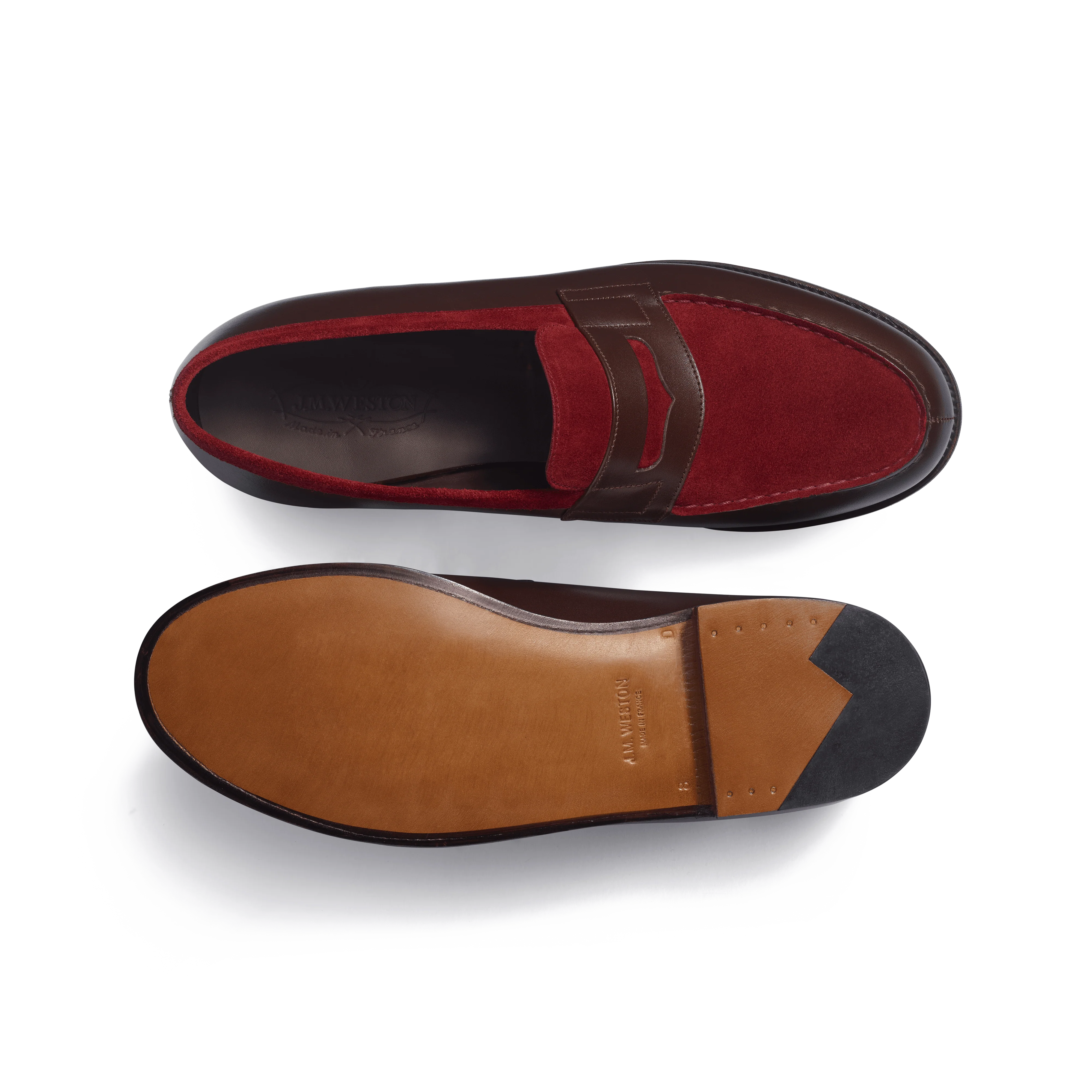 Mocassin 180 [homme cuir veau box mélèze & cuir veau velours bordeaux] - Image 4