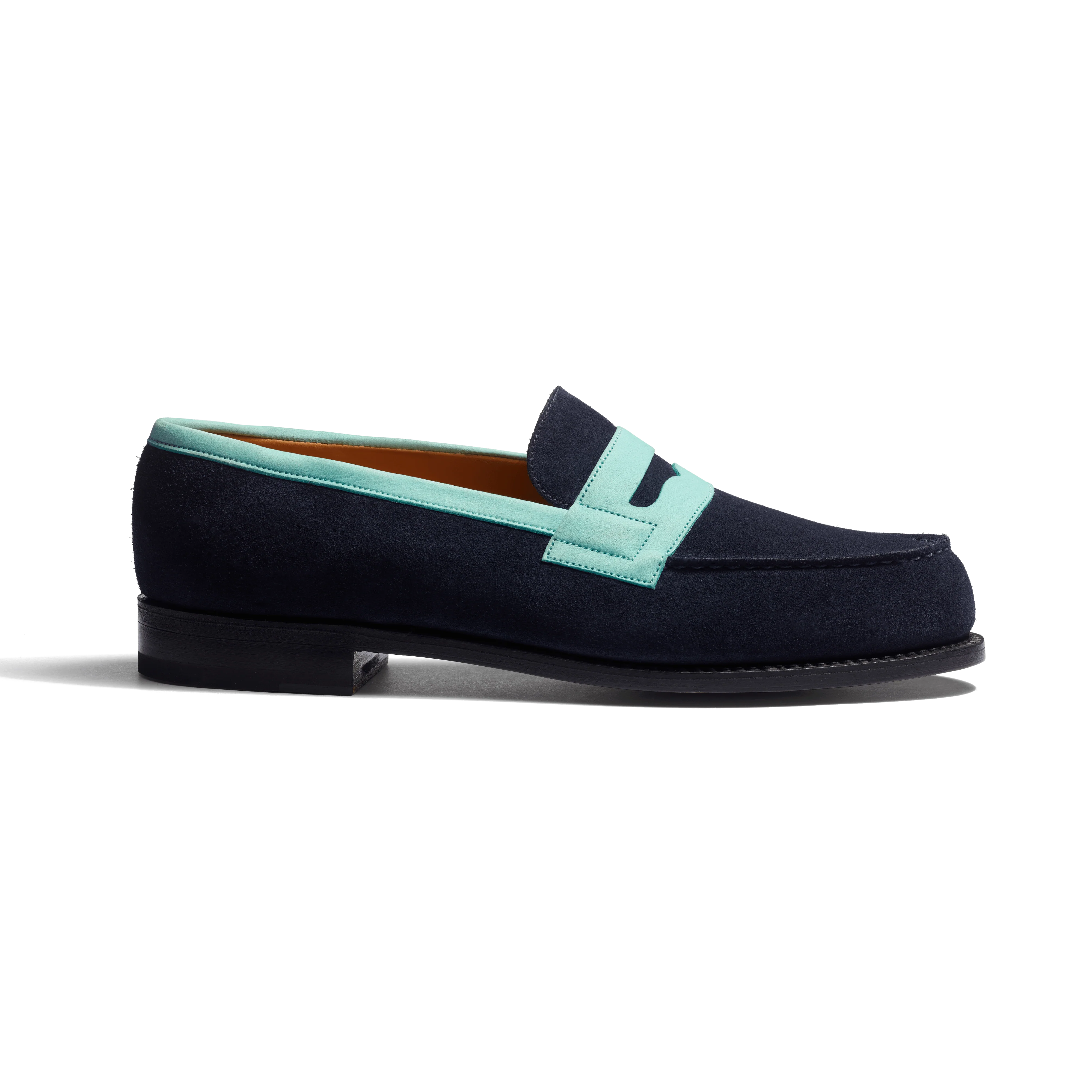 Mocassin 180 [homme cuir veau velours marine & cuir veau velours vert d'eau]