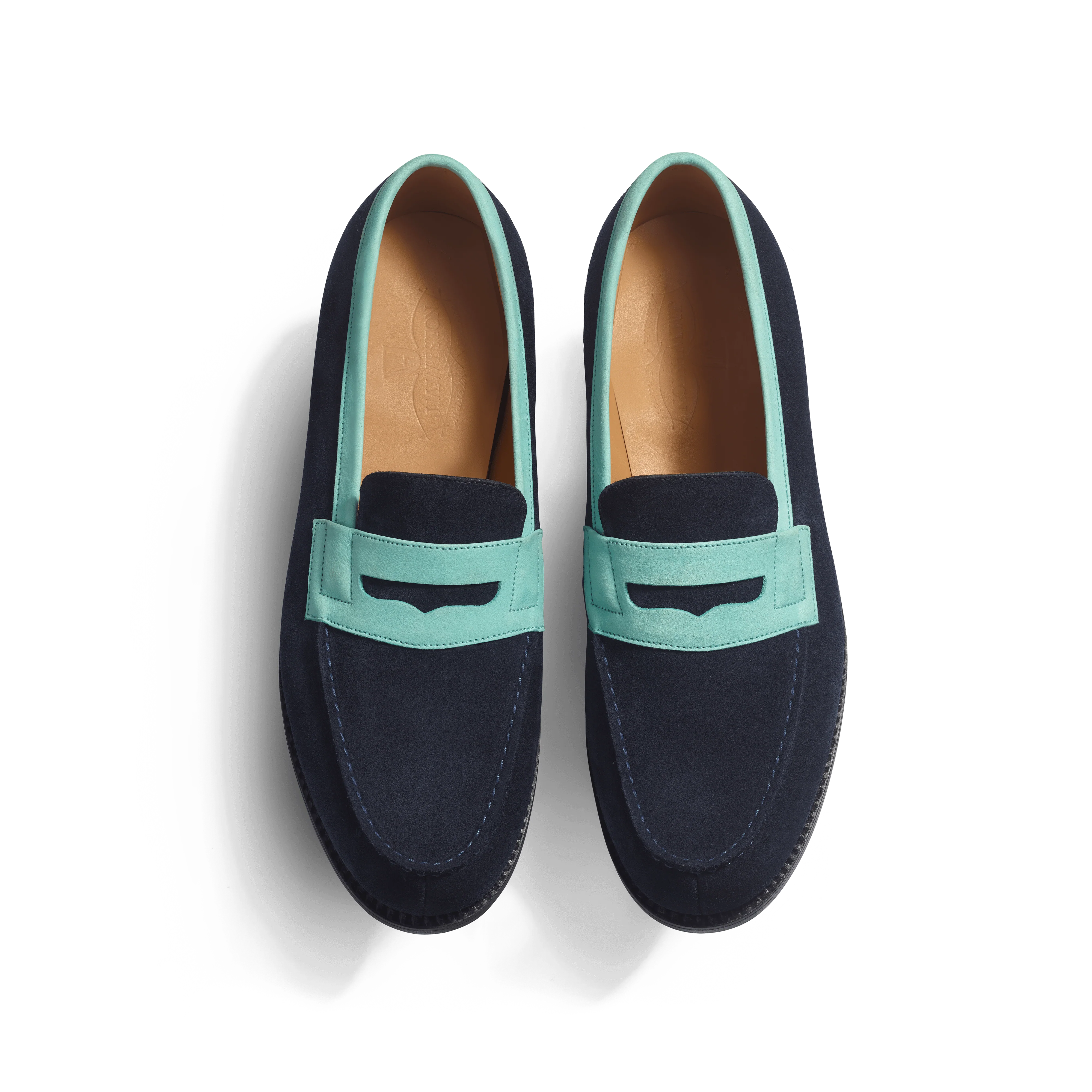 Mocassin 180 [homme cuir veau velours marine & cuir veau velours vert d'eau] - Image 3