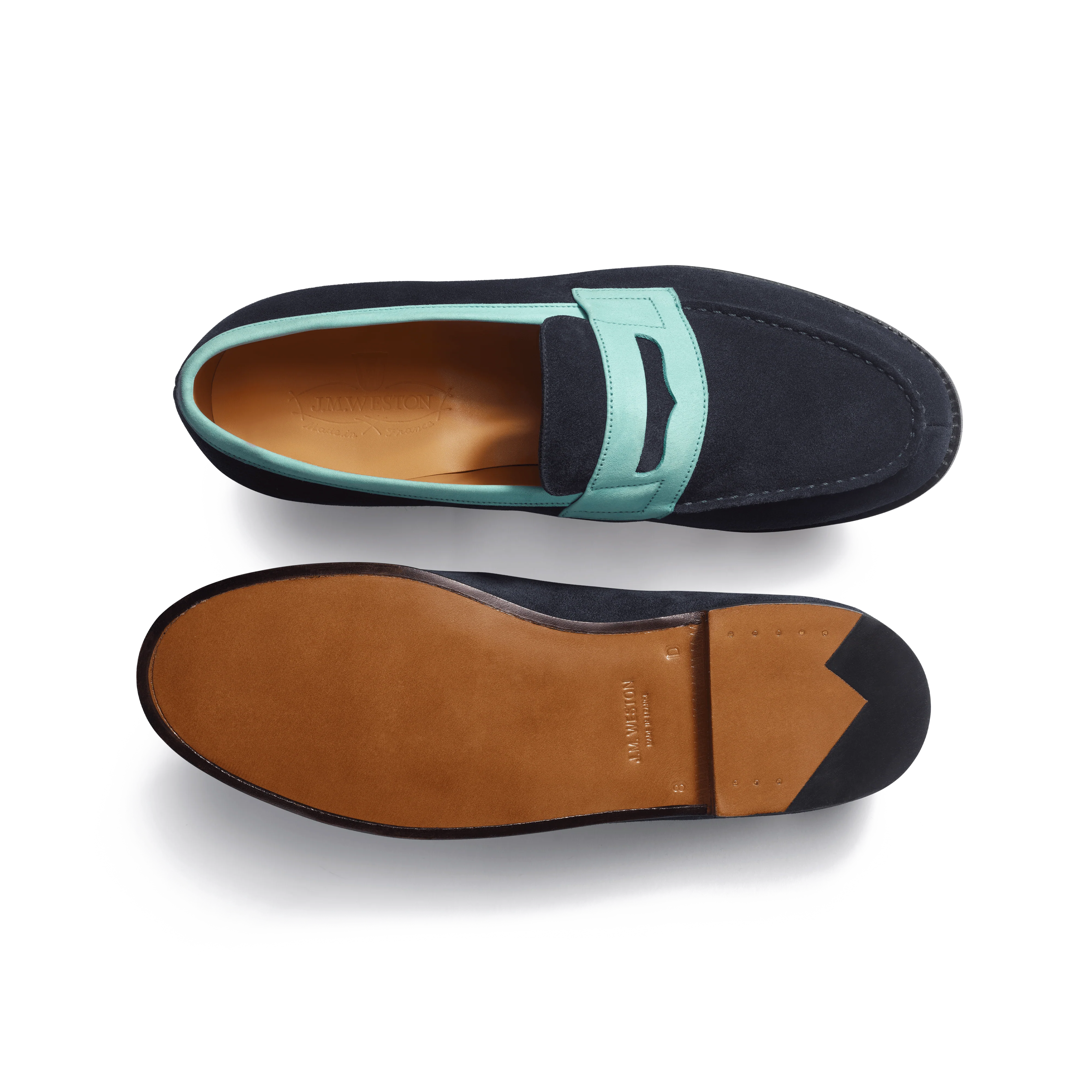 Mocassin 180 [homme cuir veau velours marine & cuir veau velours vert d'eau] - Image 4