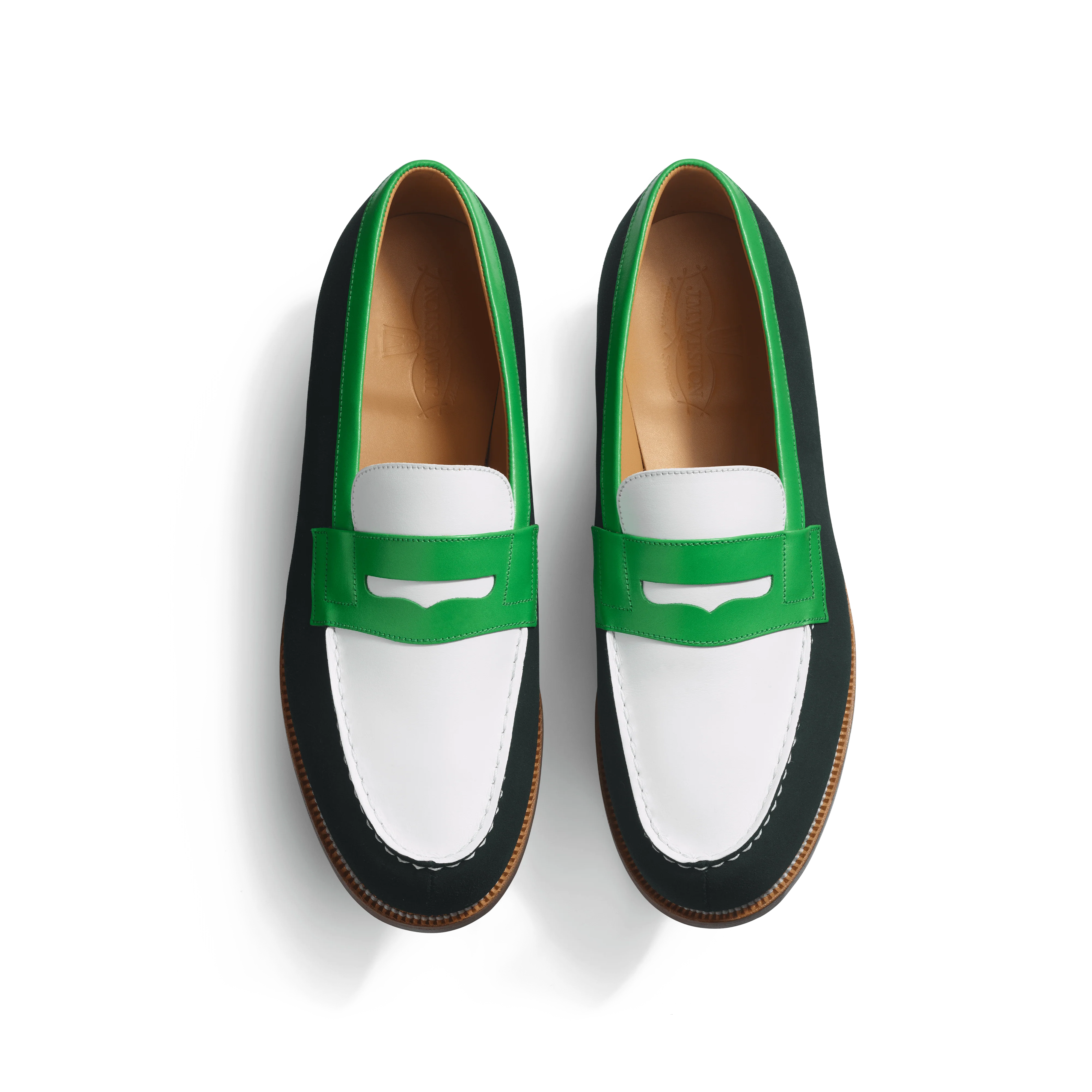Mocassin 180 [homme cuir veau velours vert cuir lisse blanc et cuir veau box vert électrique] - Image 3