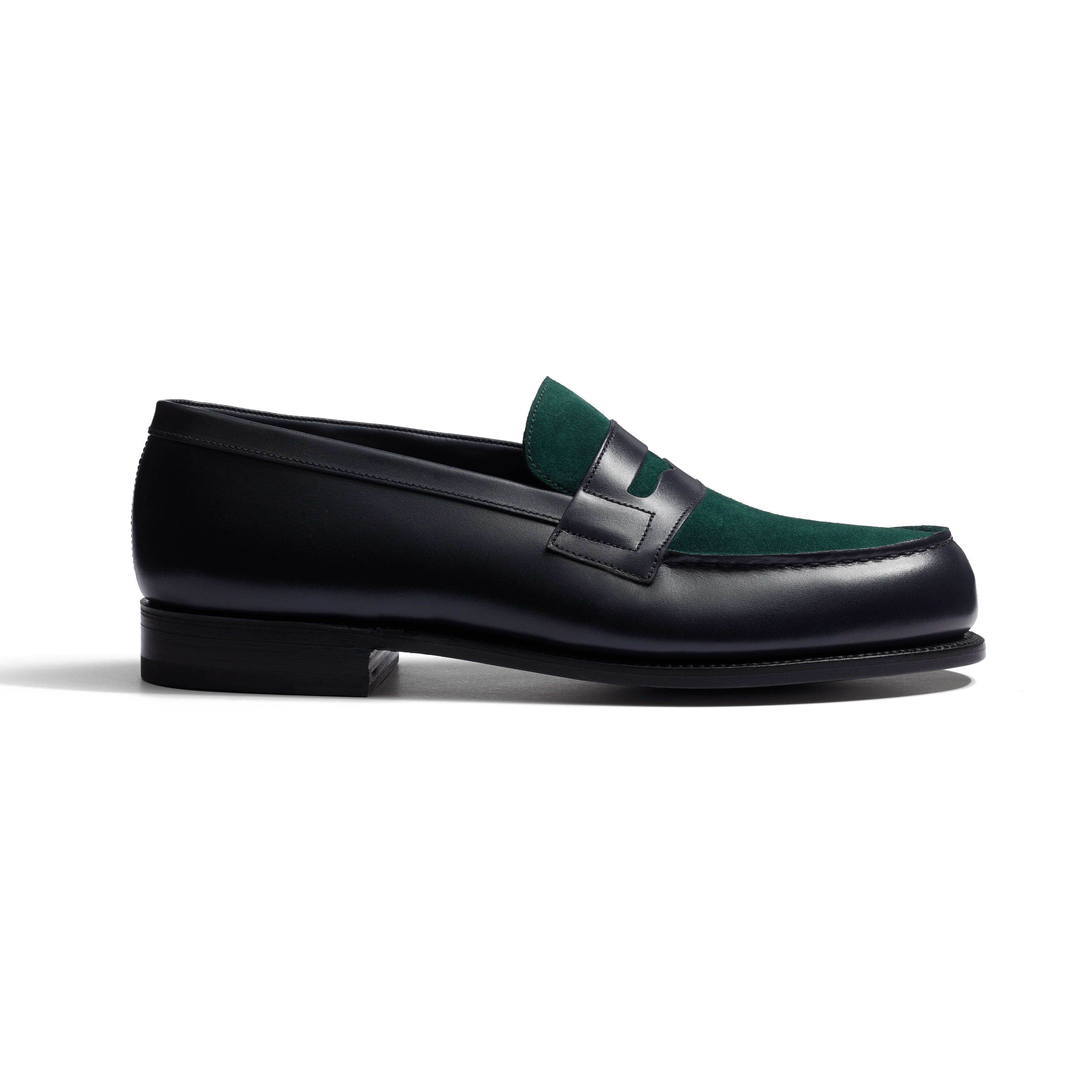 Mocassin 180 [homme cuir veau velours vert foncé et veau box bleu initial]