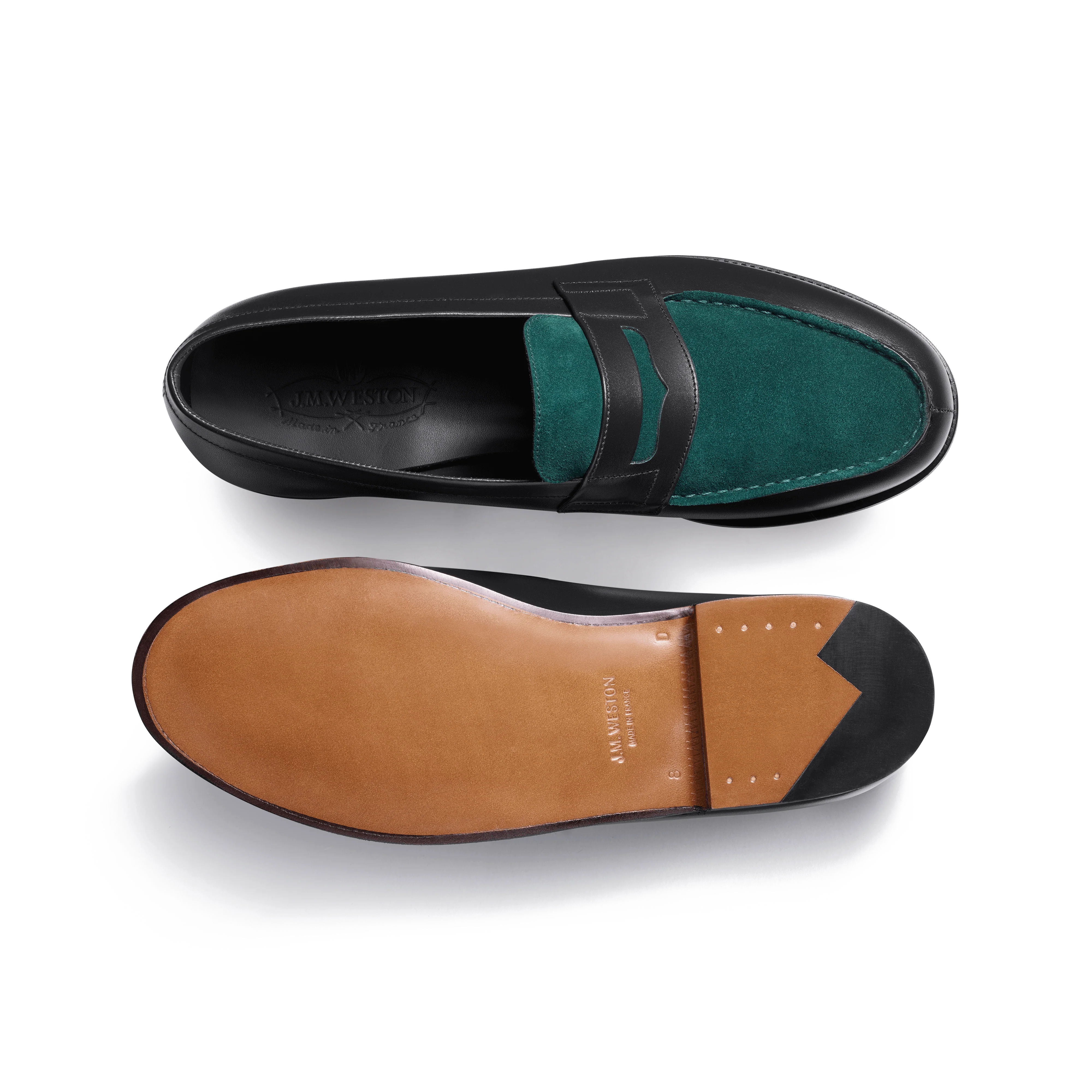 Mocassin 180 [homme cuir veau velours vert foncé et veau box bleu initial] - Image 4