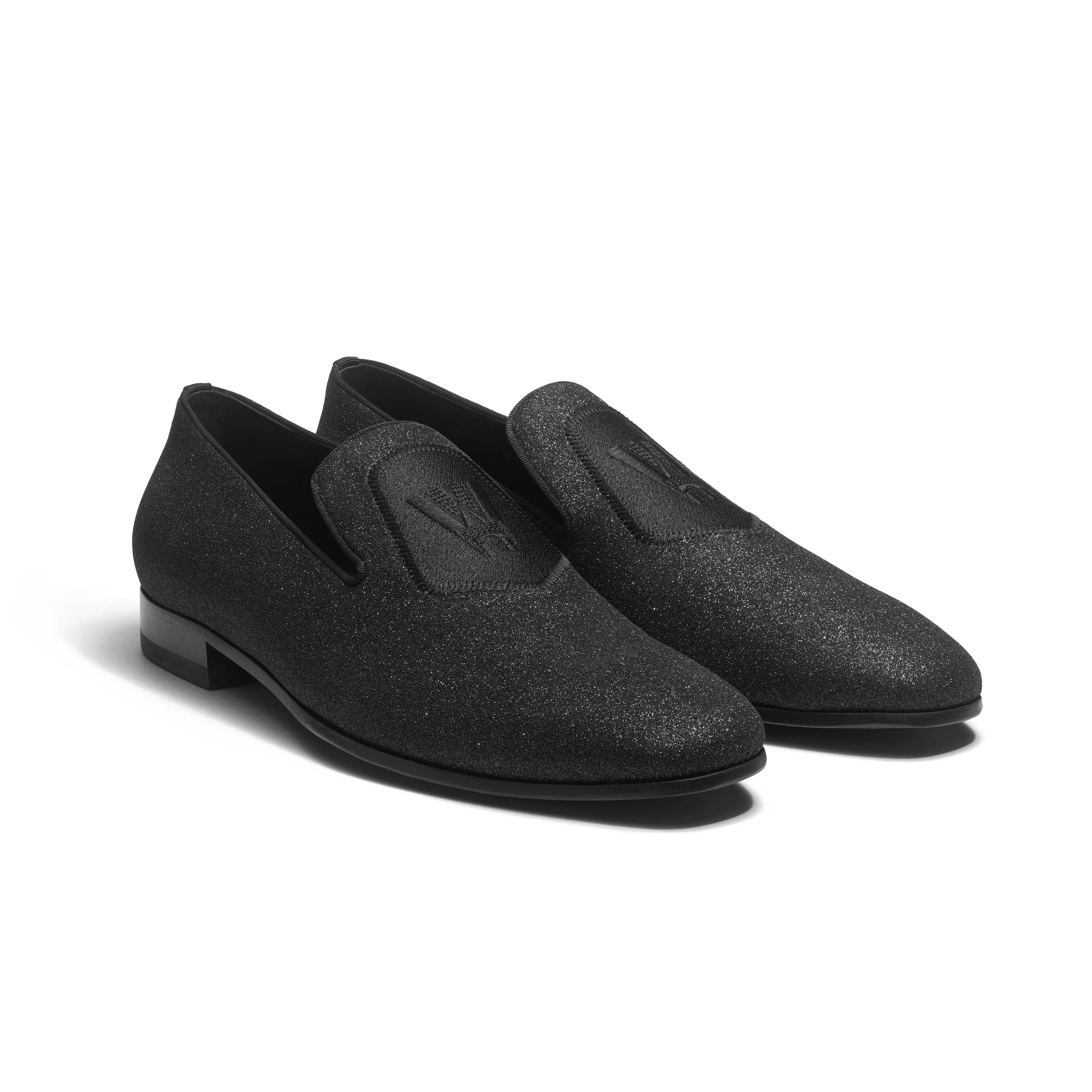Mocassin Albi avec Blason [homme cuir chèvre noir à effet pailleté] - Image 2