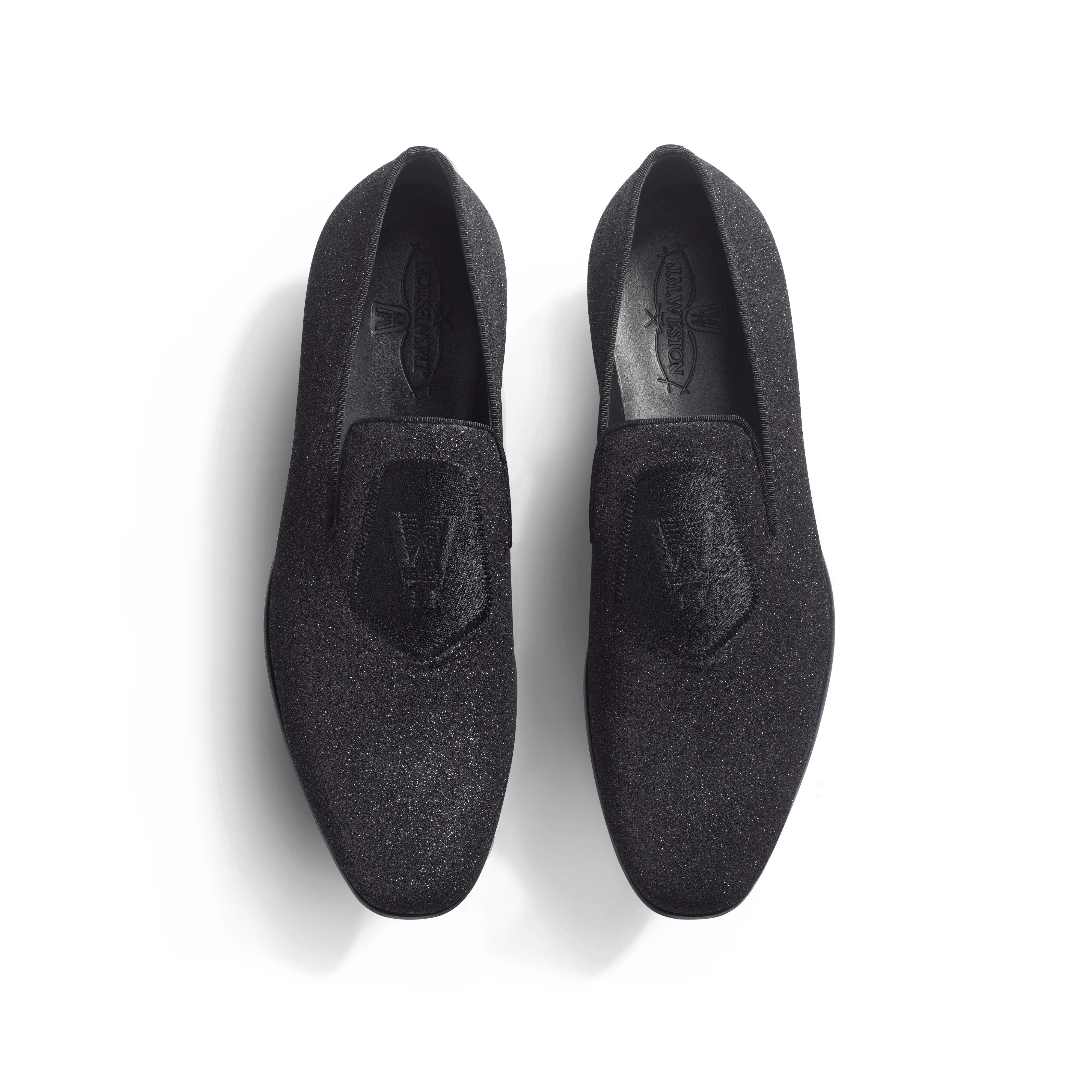 Mocassin Albi avec Blason [homme cuir chèvre noir à effet pailleté] - Image 3