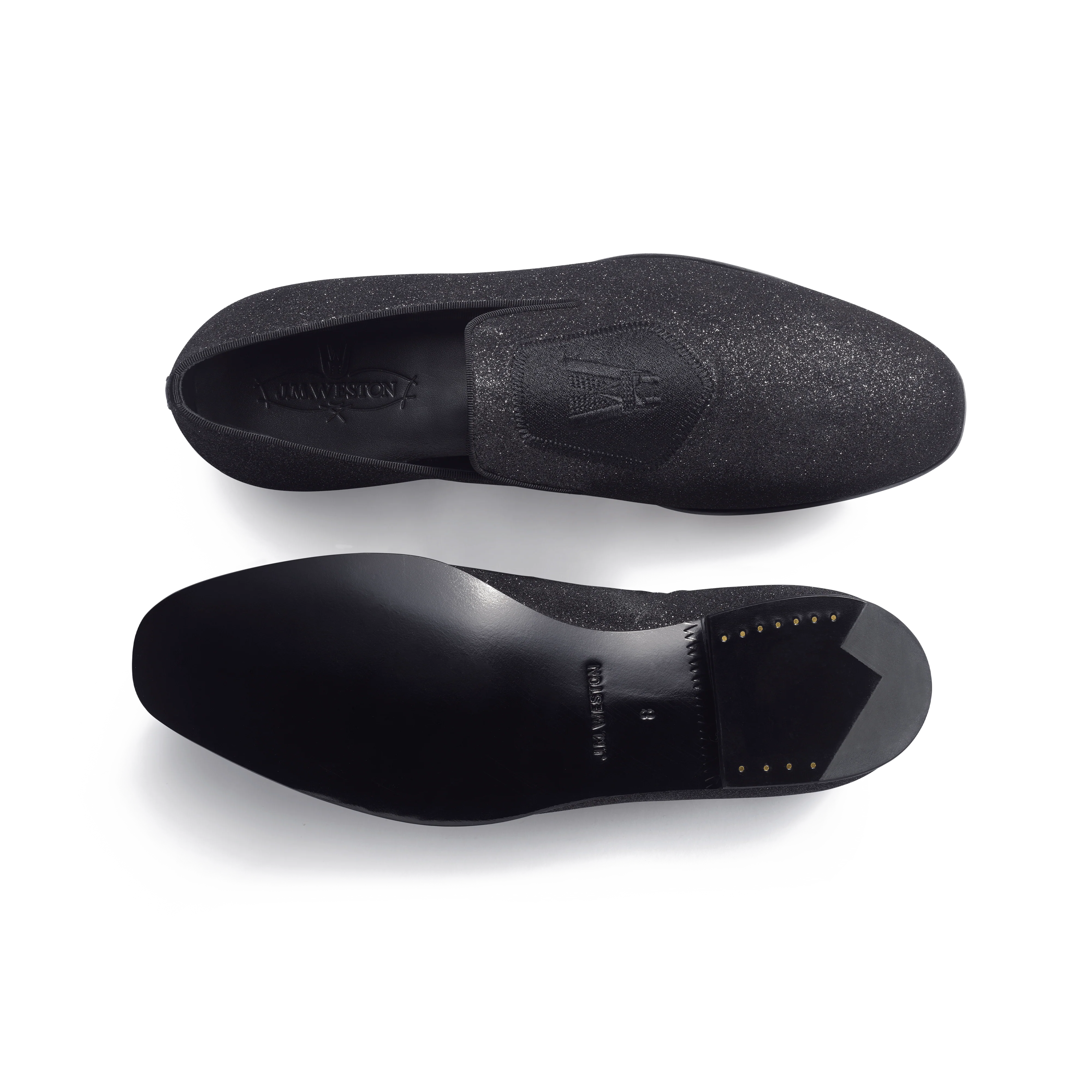 Mocassin Albi avec Blason [homme cuir chèvre noir à effet pailleté] - Image 4