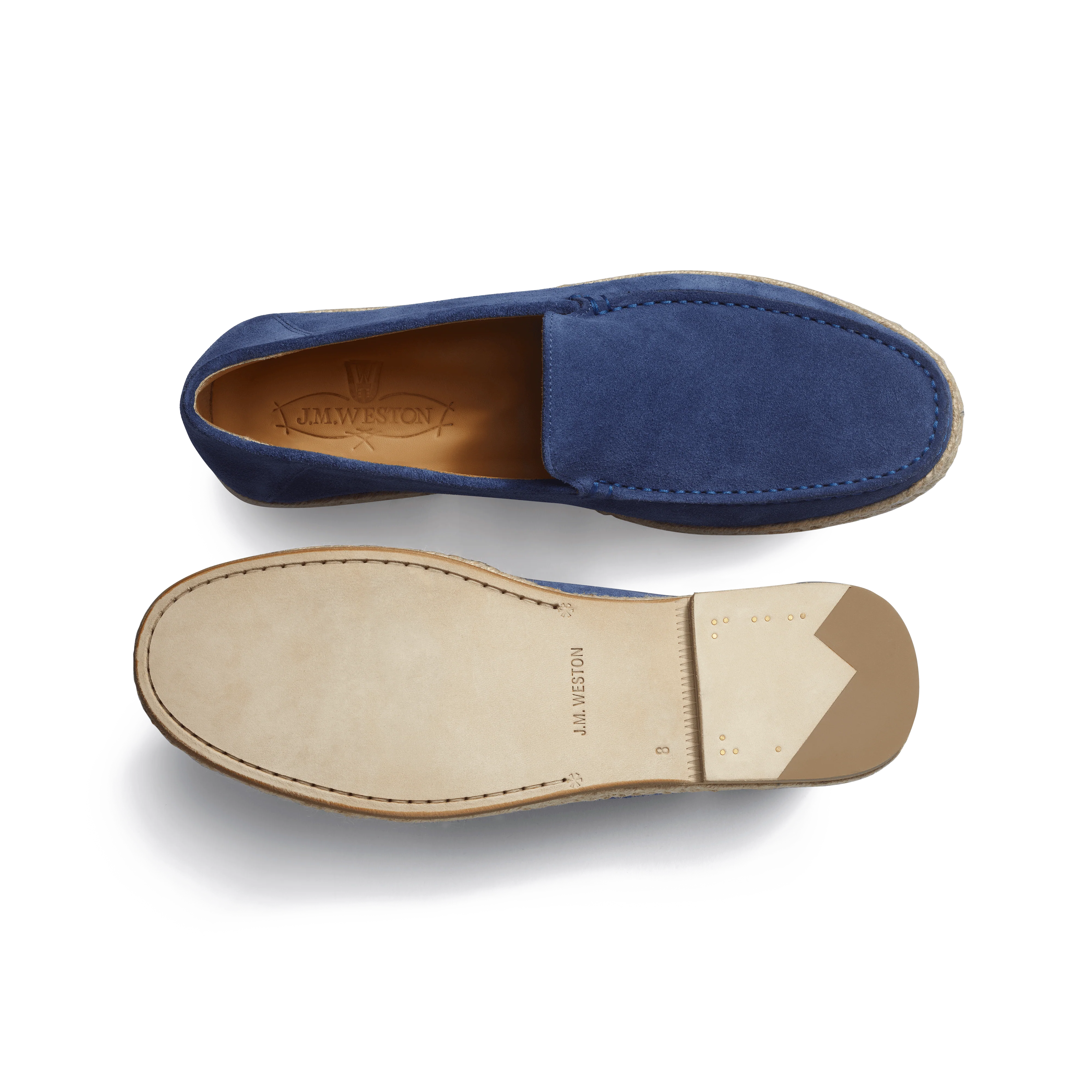Mocassin Espadrille Uzès [homme cuir veau velours bleu de Limoges] - Image 4