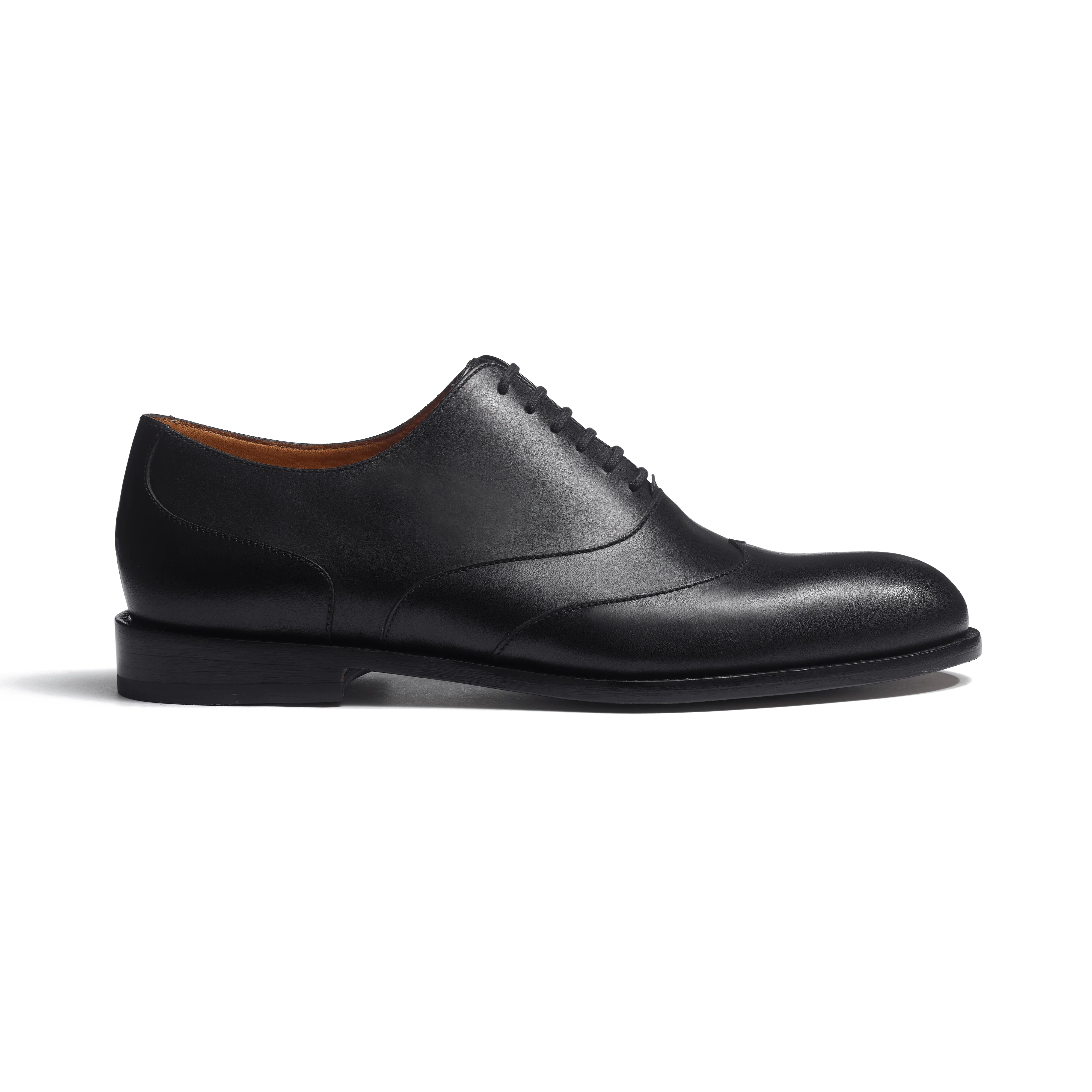 Richelieu à empiècements [femme cuir veau lisse noir]