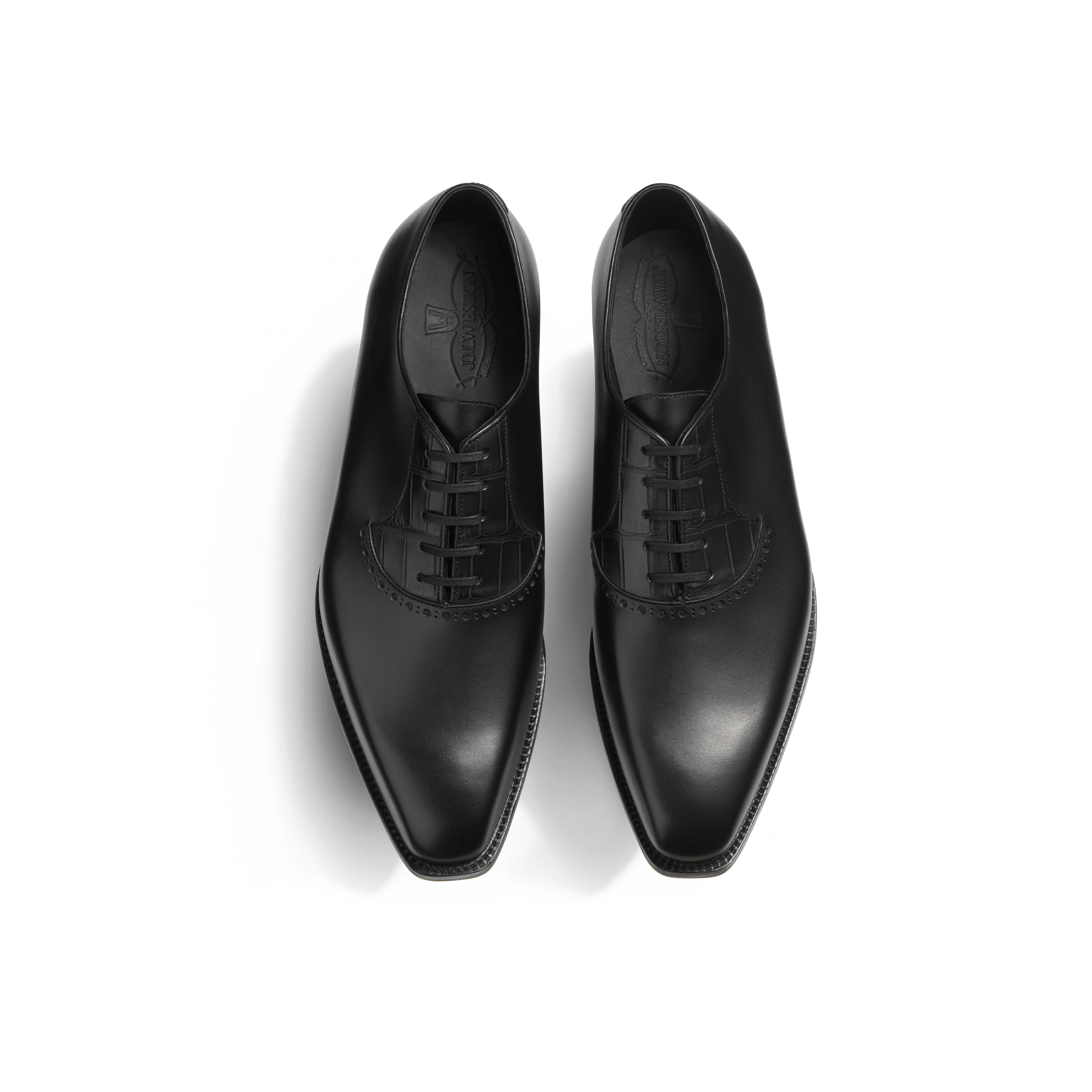Richelieu a plastron perfore Fusain [homme cuir veau box noir et alligator noir] - Image 3