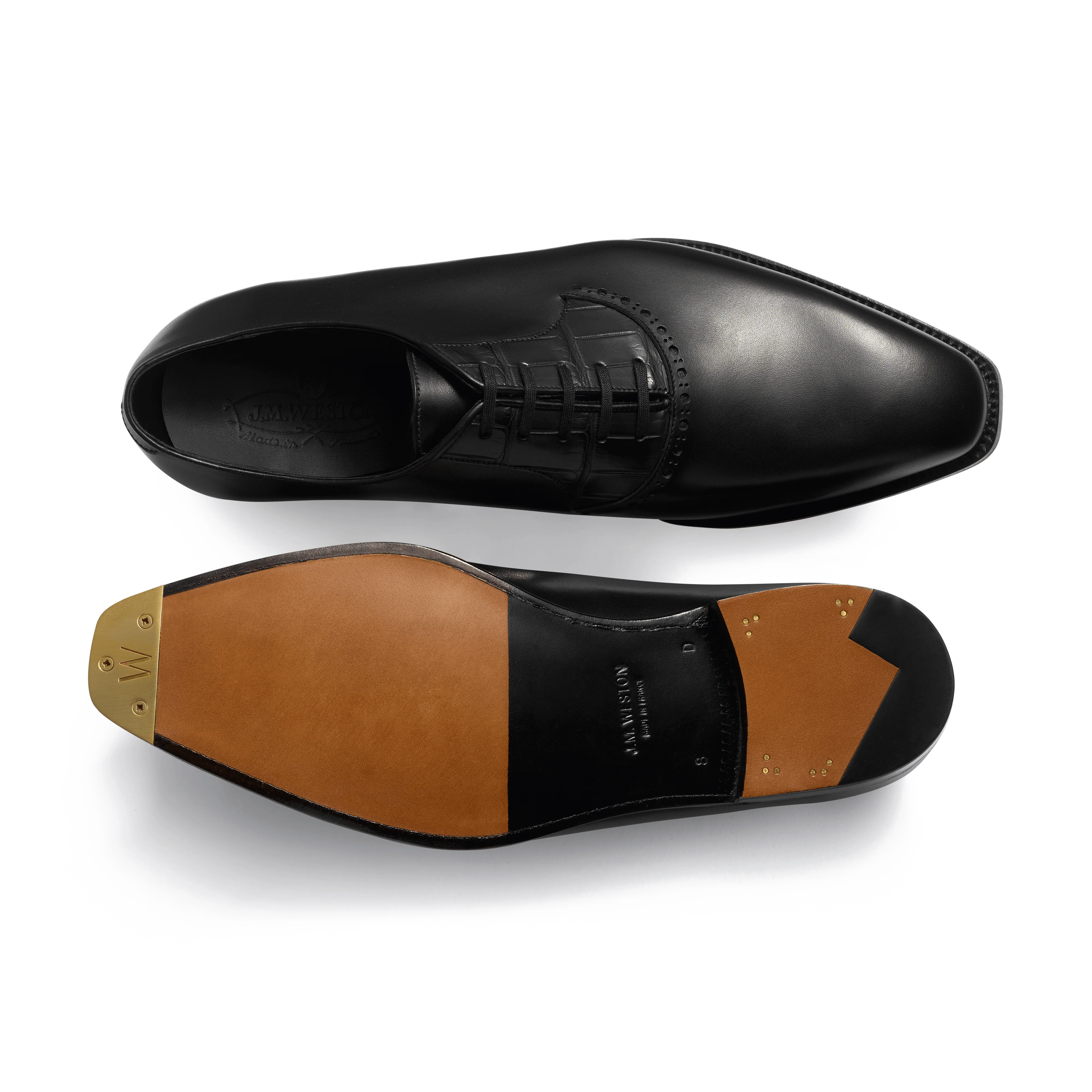 Richelieu a plastron perfore Fusain [homme cuir veau box noir et alligator noir] - Image 4