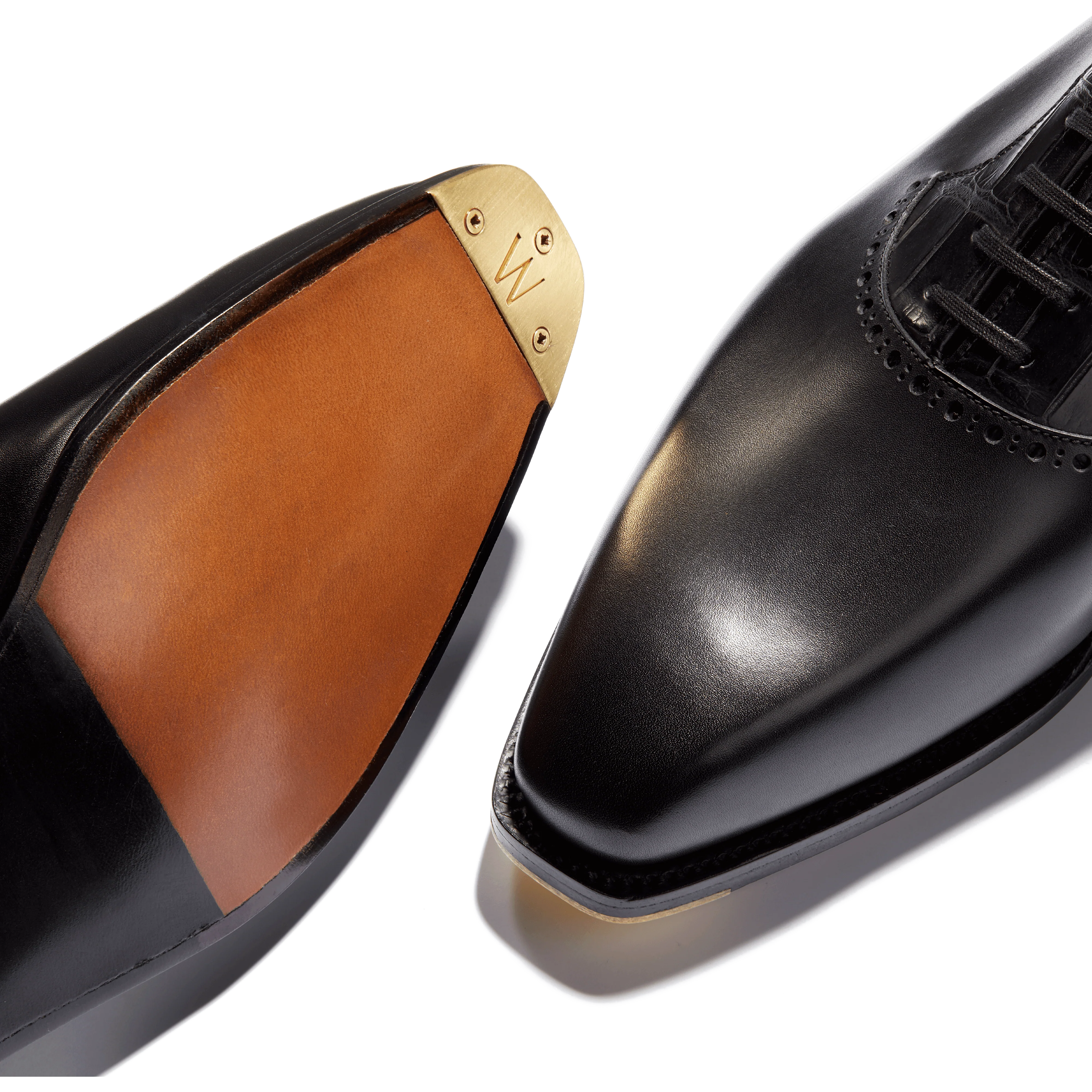 Richelieu a plastron perfore Fusain [homme cuir veau box noir et alligator noir] - Image 5
