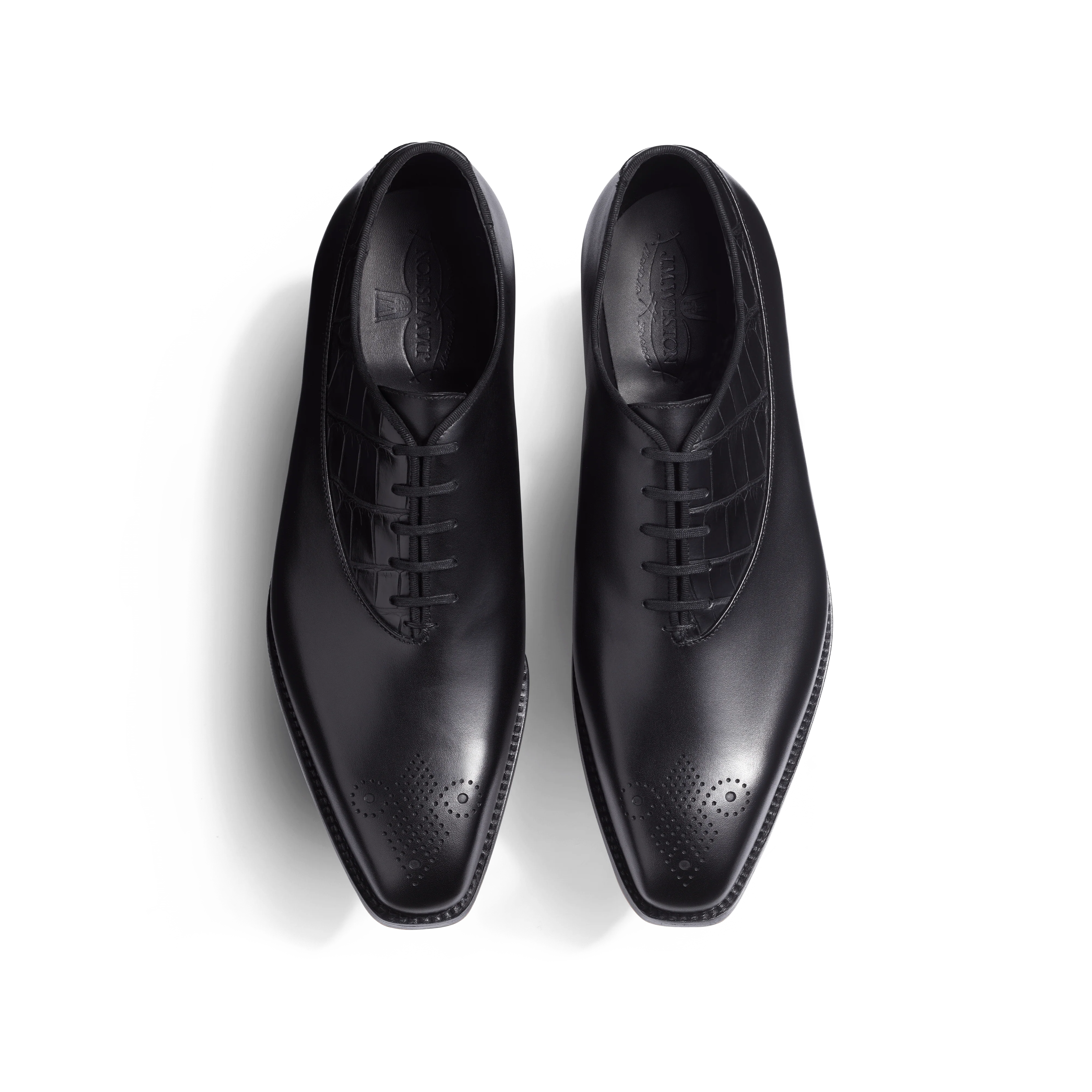 Richelieu Asymétrique Fusain [homme cuir veau box noir et empiecement en cuir alligator noir] - Image 3