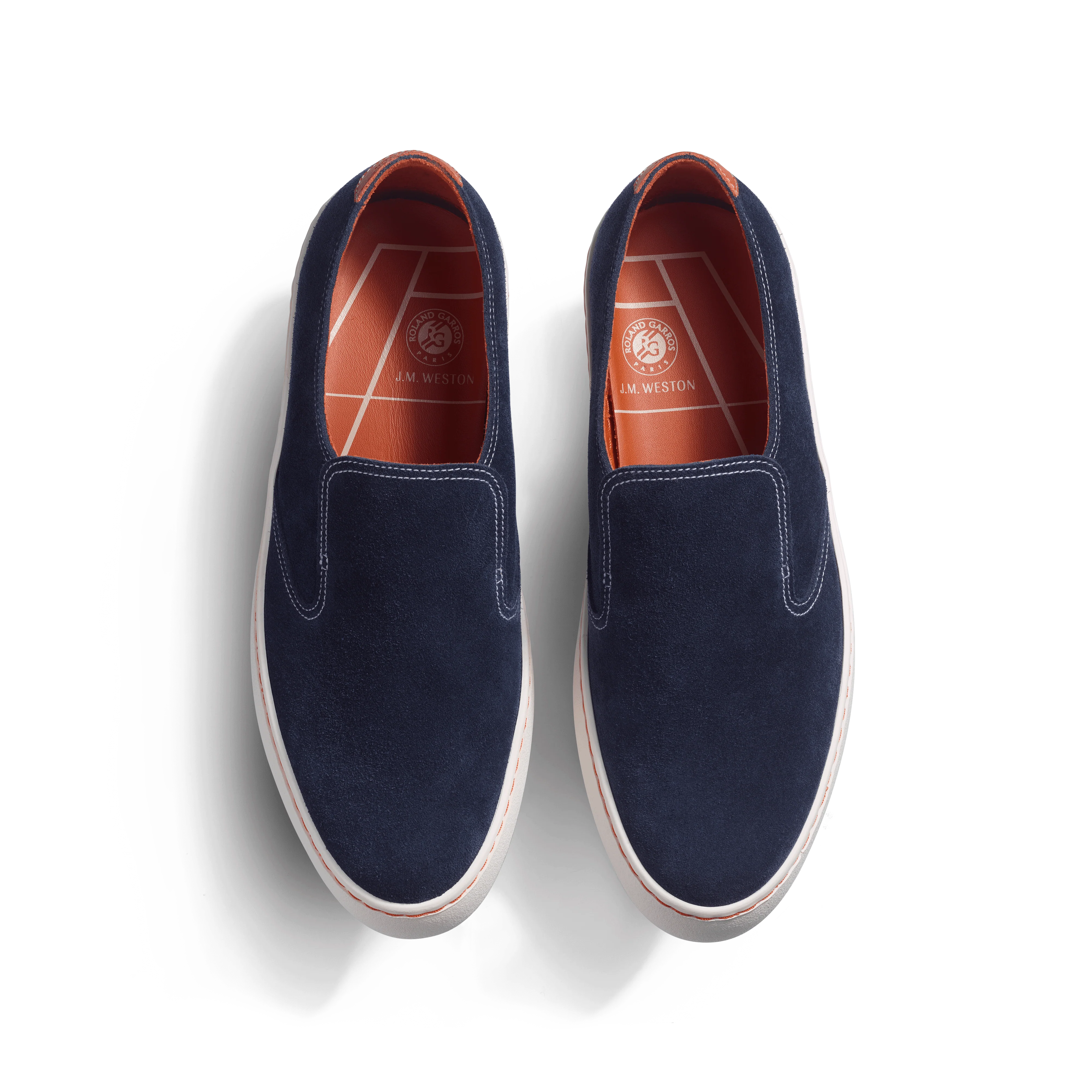 Tennis 1938 Slip On Roland-Garros [Cuir veau velours bleu marine détails cuir veau sport orange terre battue] - Image 3