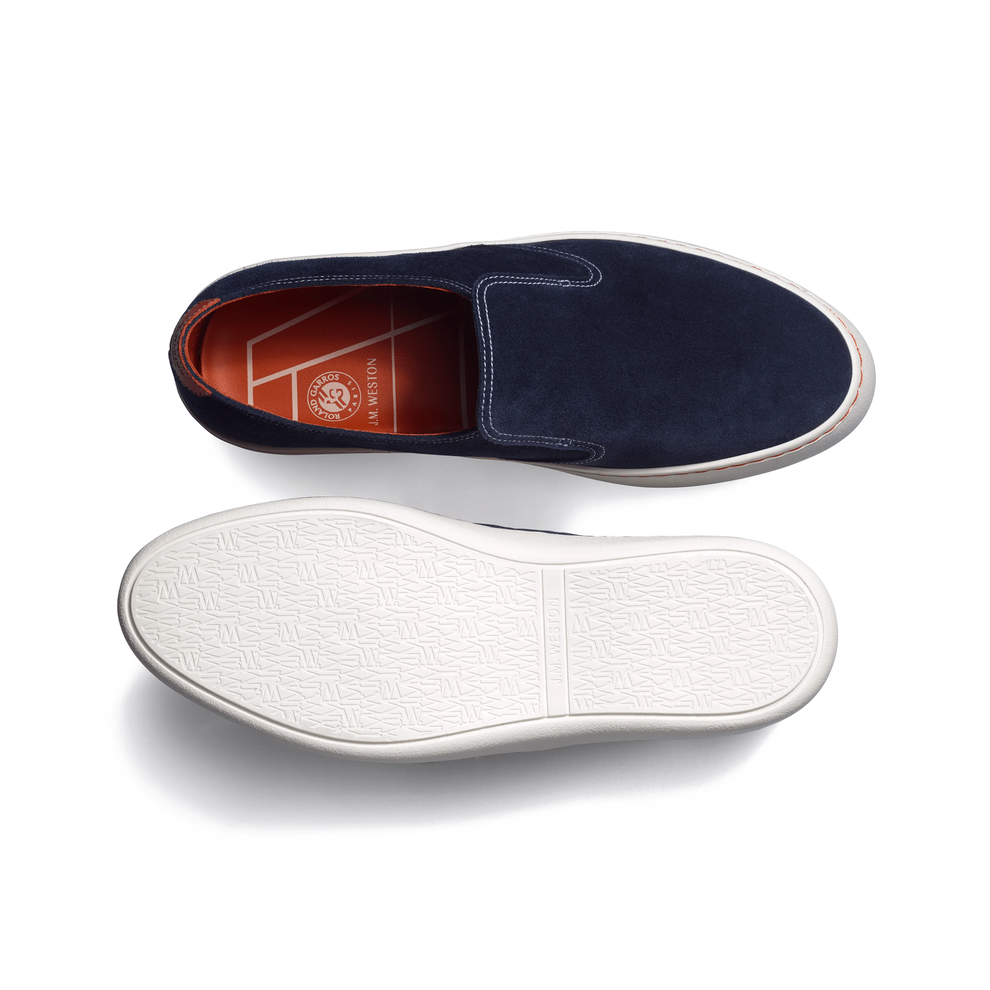 Tennis 1938 Slip On Roland-Garros [Cuir veau velours bleu marine détails cuir veau sport orange terre battue] - Image 4