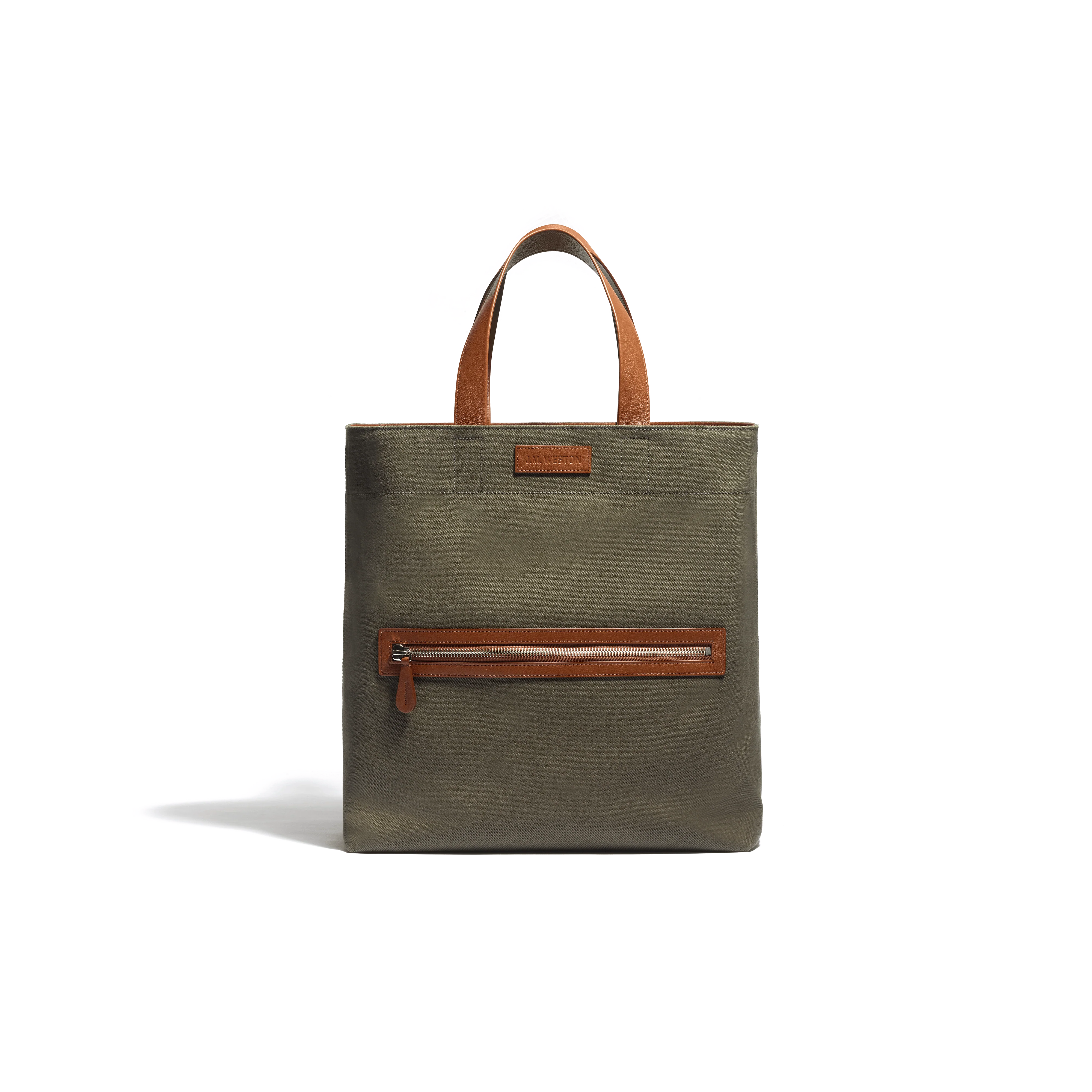 Tote Bag Walker Grand Modèle [Toile kaki & cuir veau lisse bergeronnette]