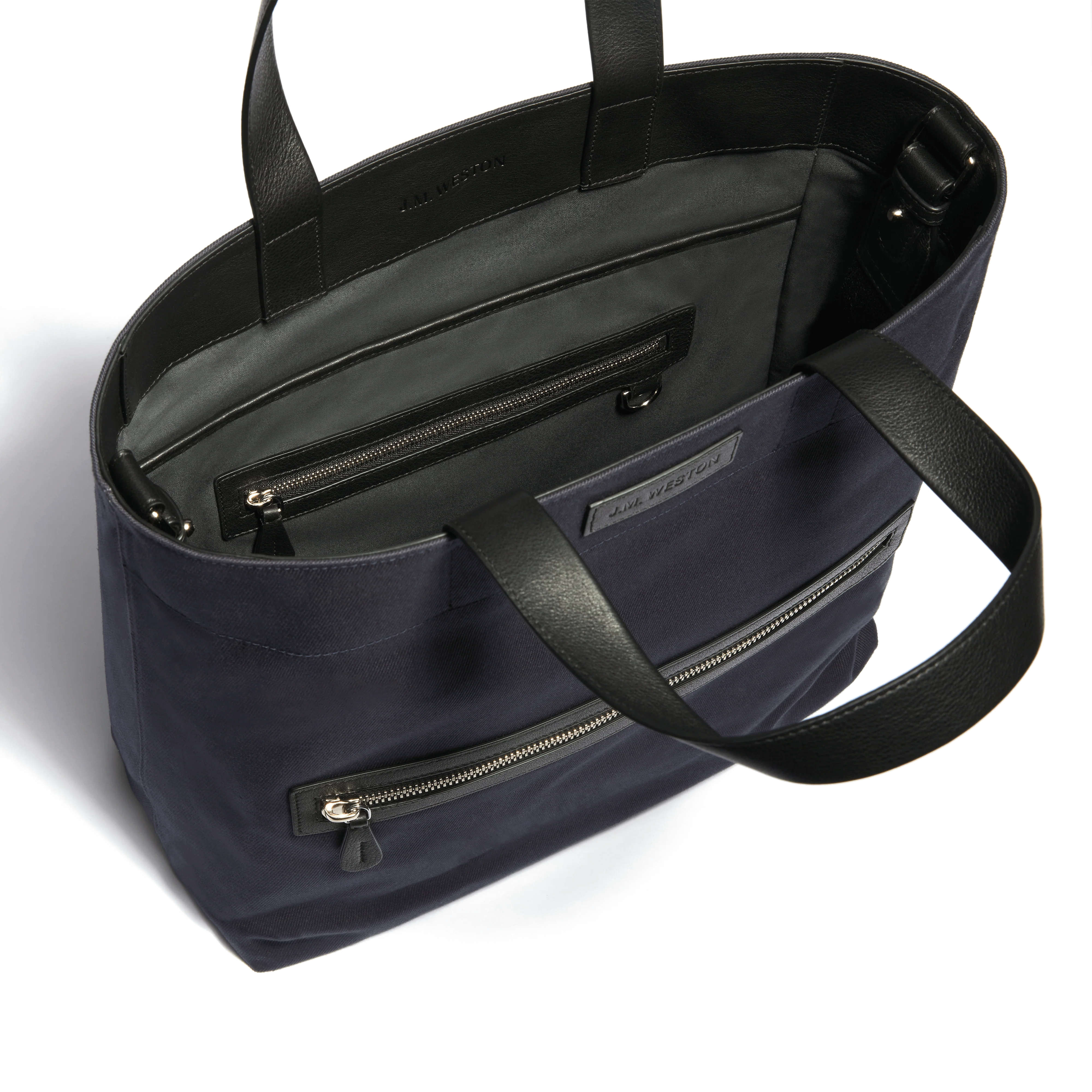 Tote Bag Walker Grand Modèle [Toile marine & cuir veau lisse noir] - Image 4