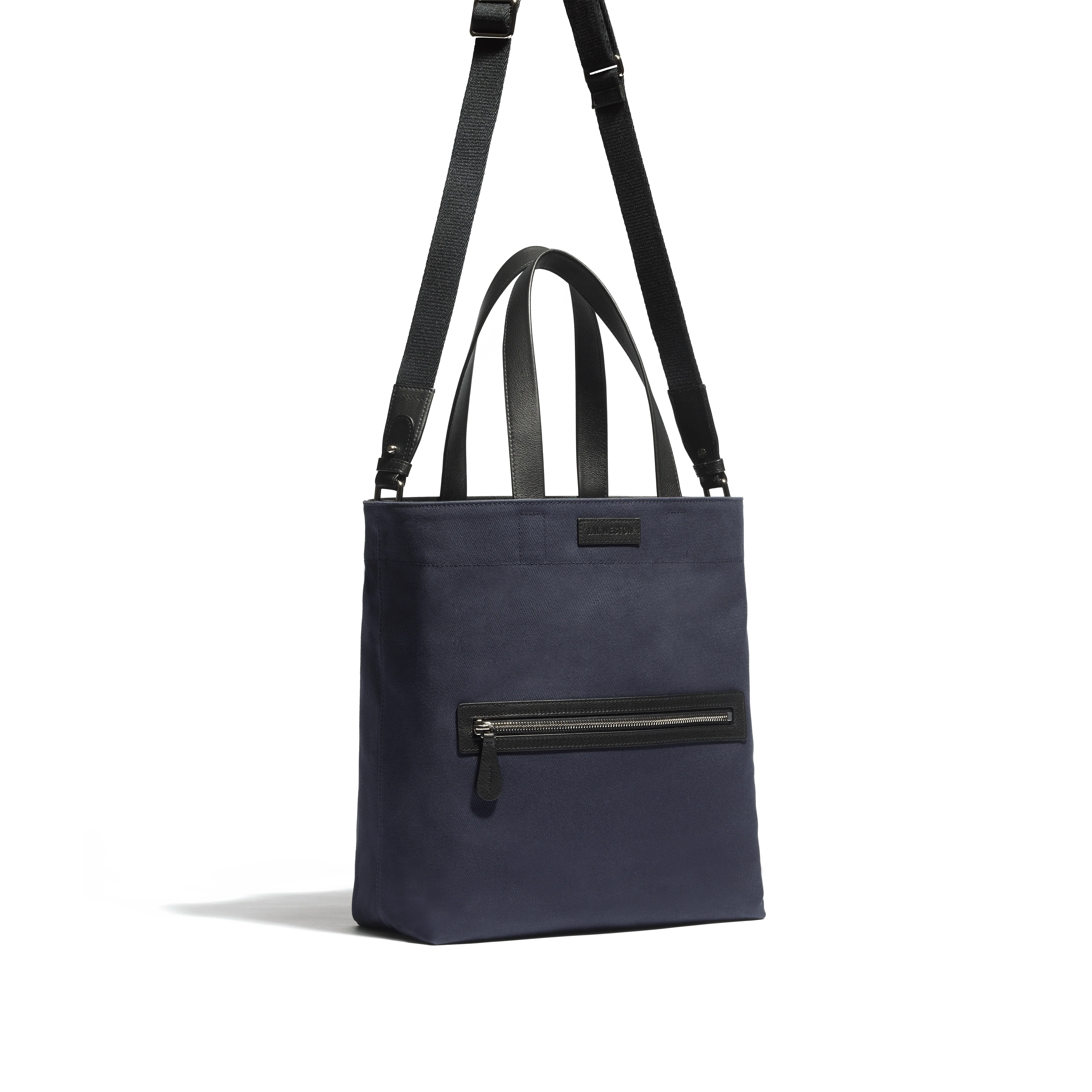 Tote Bag Walker Petit Modèle [Toile marine & cuir veau lisse noir] - Image 3