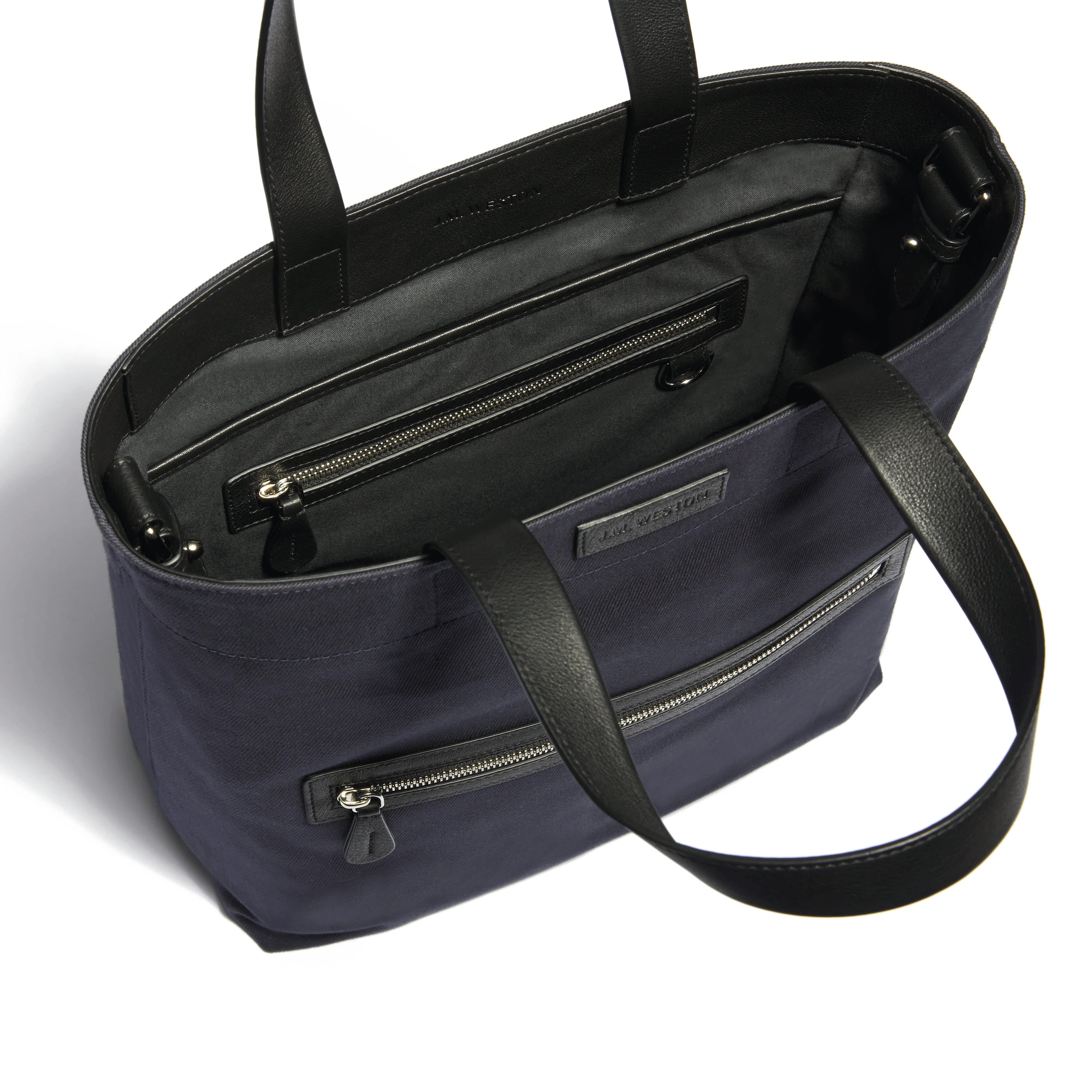 Tote Bag Walker Petit Modèle [Toile marine & cuir veau lisse noir] - Image 4
